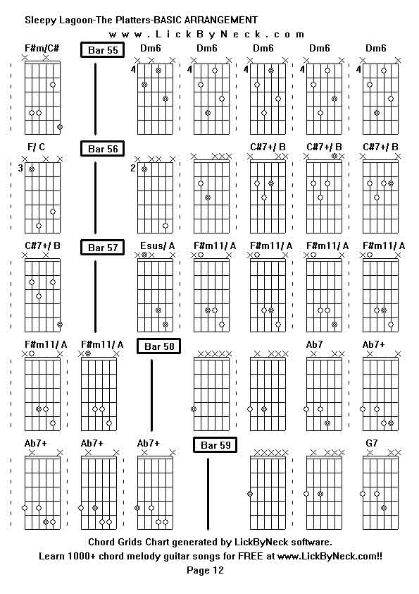 Chord Grids Chart of chord melody fingerstyle guitar song-Sleepy Lagoon-The Platters-BASIC ARRANGEMENT,generated by LickByNeck software.